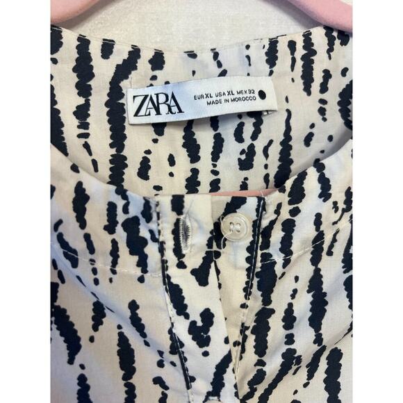 ZARA Dress SIze XL (Runs Small) Button Up White With Black Print EUC - Picture 2 of 4